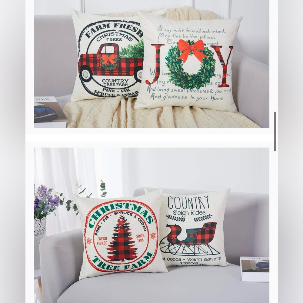Ywlake Christmas Pillow Cover 16x16 Set of 4, Decorative Buffalo Check Plaid
